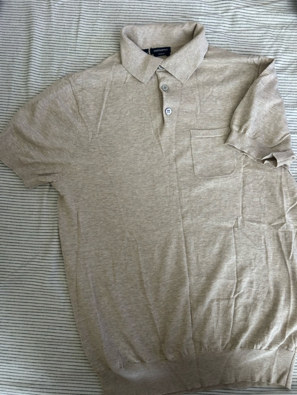Suitsupply Light Beige Short-Sleeve Polo with Chest Pocket